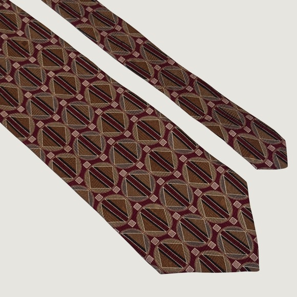 Zylos by George Machado Other - Zylos George Machado Tie Burgundy Brown Geometric Silk Vintage Necktie 55x3.75"